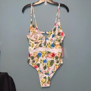 Juicy Couture Tutti Fruity Fruit and Floral Print One Piece Bathing Suit Large